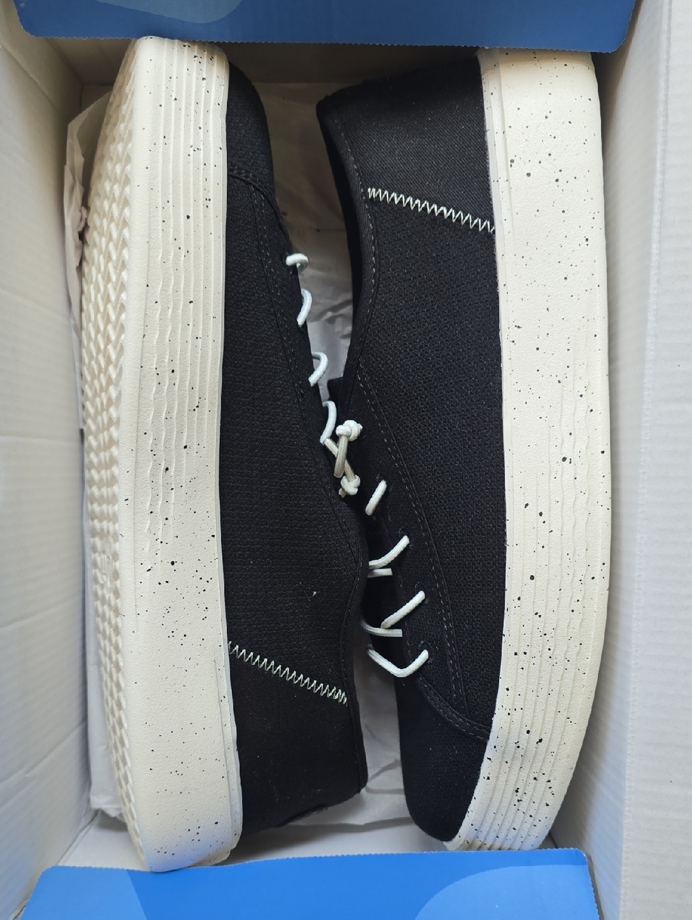 Hey Dude Black Canvas Slip-On with White Speckled Sole